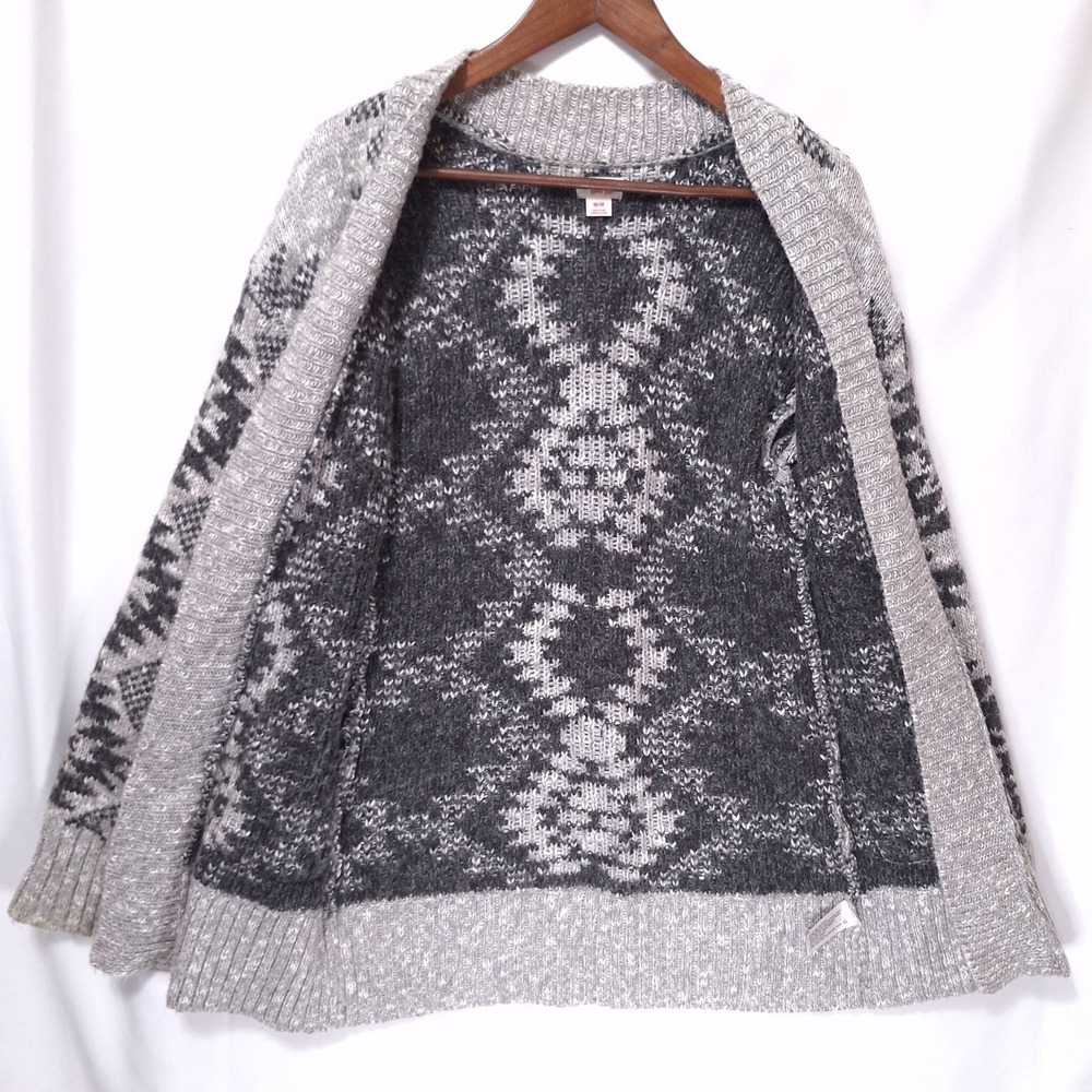 Mossimo Geometric Fair Isle Cardigan Sweater Women M Open Front Knit Gray Boho - Picture 3 of 11